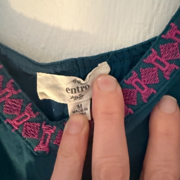 Entro Slip Dress Womens Teal Blue Boho Embroidered V Neck Flowy Boho Sz Med - Picture 6 of 13